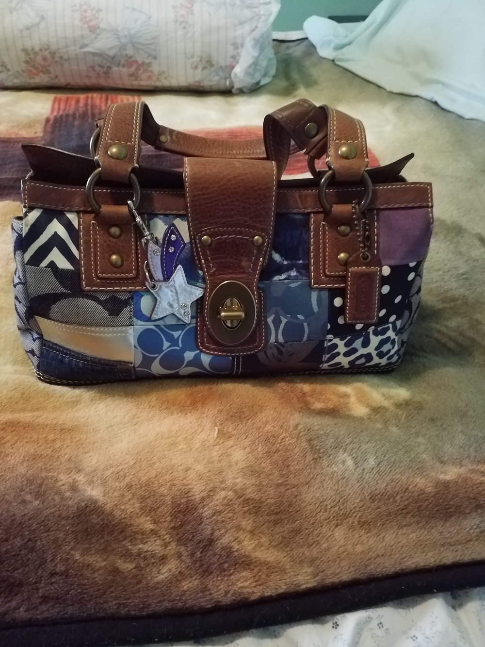 Coach Patchwork Satchel in Brown, Blue, Purple and Cream